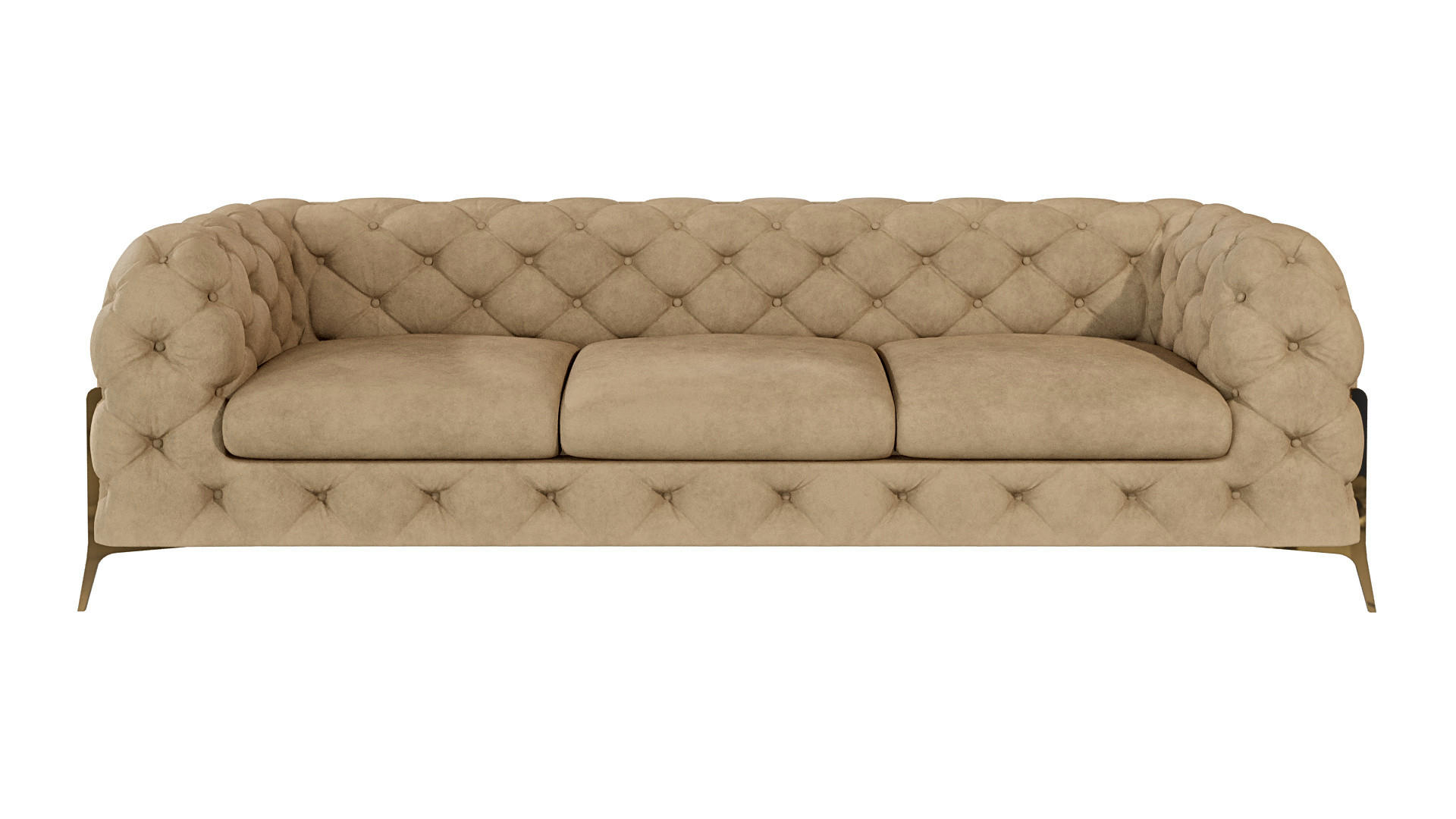 CHESTERFIELD-SOFA 3-Sitzer Lexi Beige Samt - Beige/Goldfarben, Holz/Textil (243/75/100cm) - S-Style Möbel