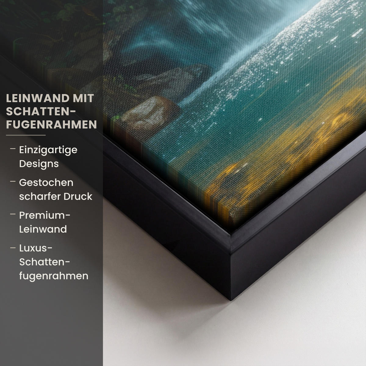LEINWAND Bilder mit Rahmen - Wasserfall - Dschungel - Sonne - Grün - Natur - 30x40 - Grün, Textil (30/40cm) - MuchoWow