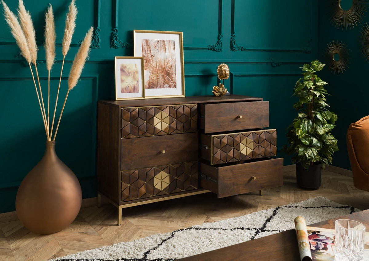 SIDEBOARD Mango 122x40x77 braun geölt DIAMOND #209 - Braun, Holz (122/77/40cm) - Massivmoebel24