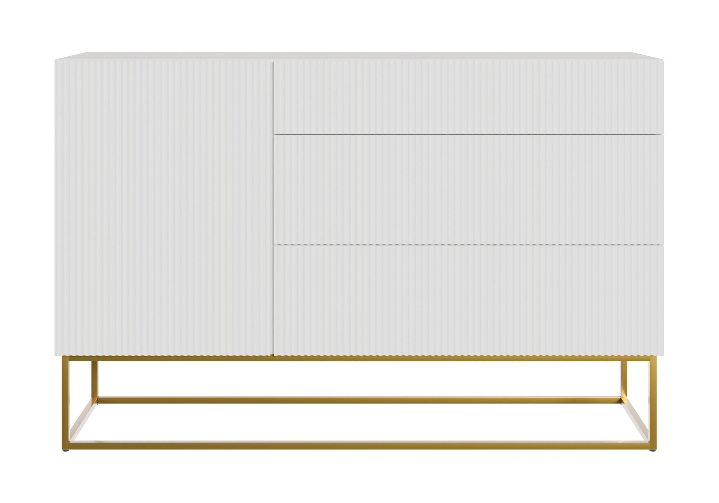 SIDEBOARD Veldio Weiß mit 3 Schubladen 140 cm - Goldfarben/Weiß, Holzwerkstoff/Metall (140/90/38cm) - Selsey