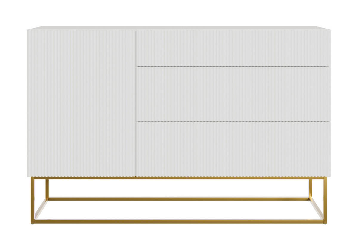 SIDEBOARD Veldio Weiß mit 3 Schubladen 140 cm - Goldfarben/Weiß, Holzwerkstoff/Metall (140/90/38cm) - Selsey