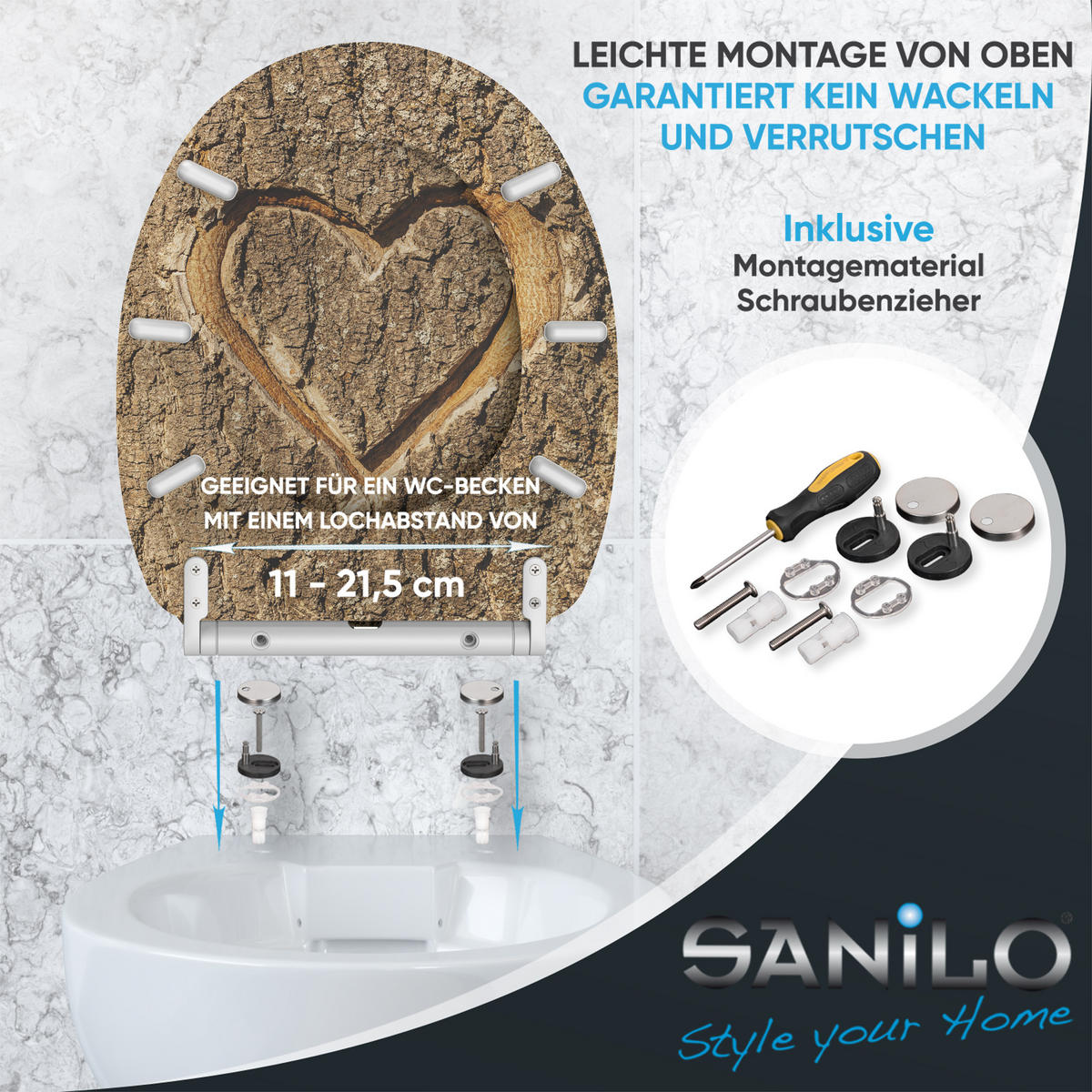 WC-SITZ mit Absenkautomatik & Top Fix True Love - Braun, Holzwerkstoff (37.7/5.5/48cm) - Sanilo