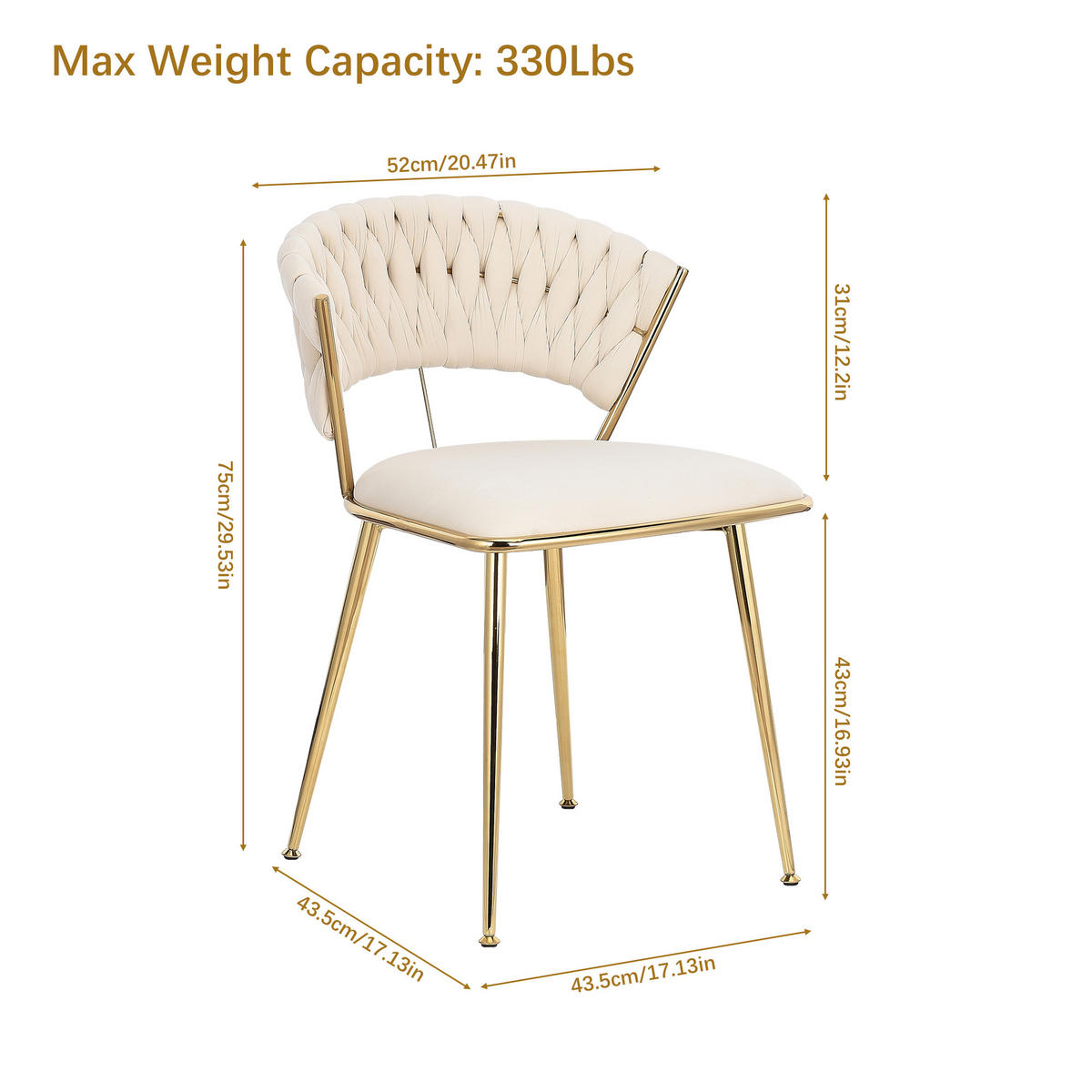 ESSZIMMERSTUHL 2er Set aus Samt, Beige - Beige, Metall (43.5/75/43.5cm)