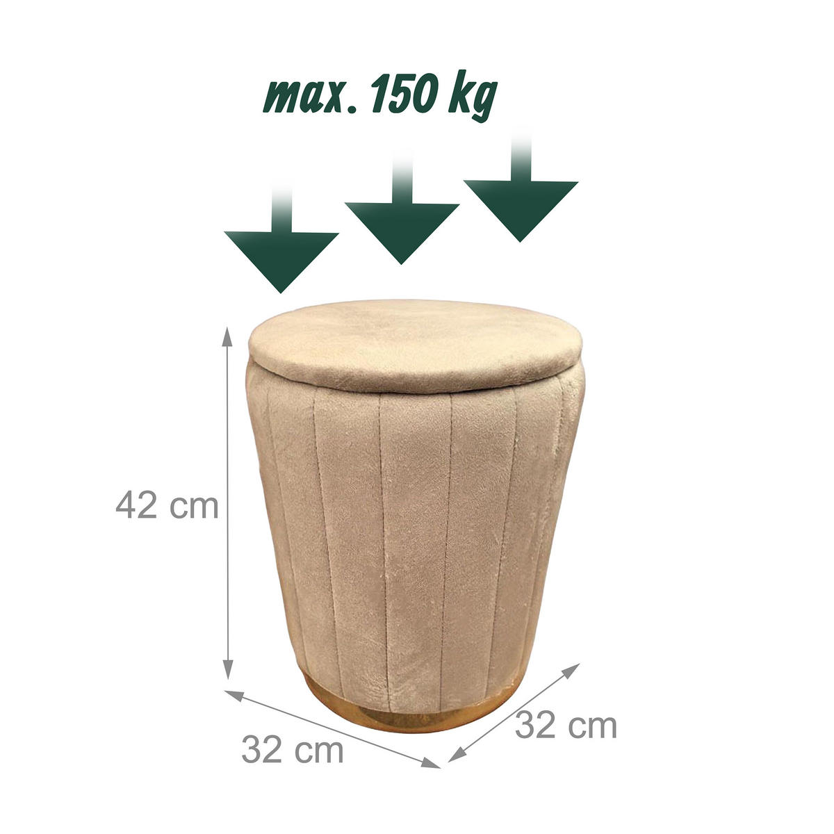 HOCKER - Hellbraun/Cappuccino, Holzwerkstoff/Textil (32/42/32cm) - Relaxdays