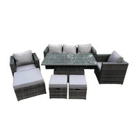 GARTENSOFA Hohe Rückenlehne Polyrattan 8-Sitzer - Dunkelgrau/Grau, Glas/Kunststoff - Fimous