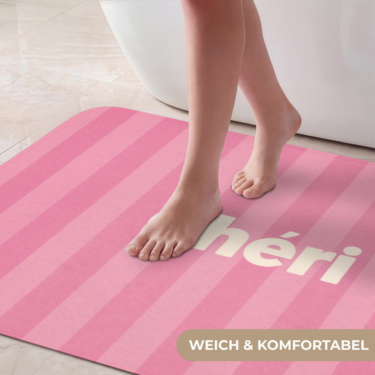 KOUPELNOVÁ PŘEDLOŽKA Pruhované - růžové - Chéri 90x60 cm - růžová, textil/plast (90/60cm) - OnlyWow