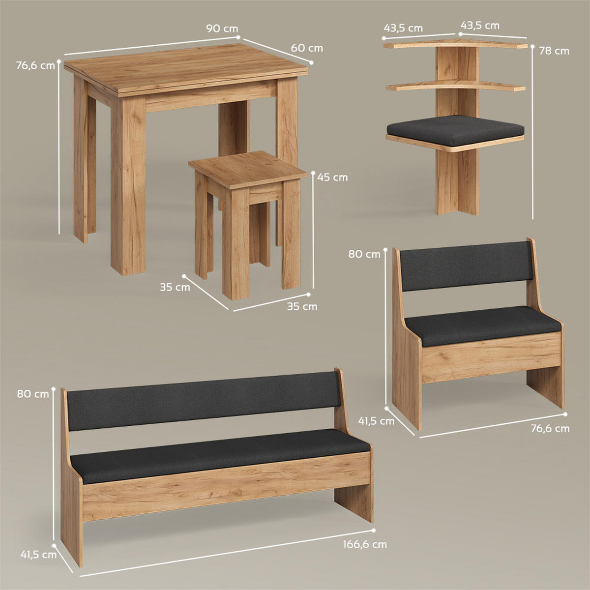 ECKBANKGRUPPE Tiberio Goldkraft Eiche 210 x 120 cm mit Tisch - Honigeiche, Holzwerkstoff (210/80/120cm) - Livinity®