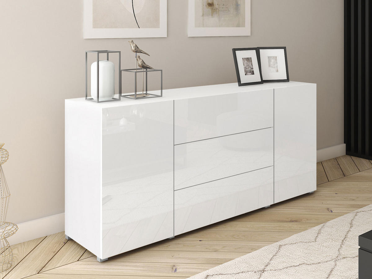 SIDEBOARD Berlin 150 - Weiß Hochglanz/Alufarben, Holzwerkstoff/Kunststoff (150/68/39cm) - MIRJAN24