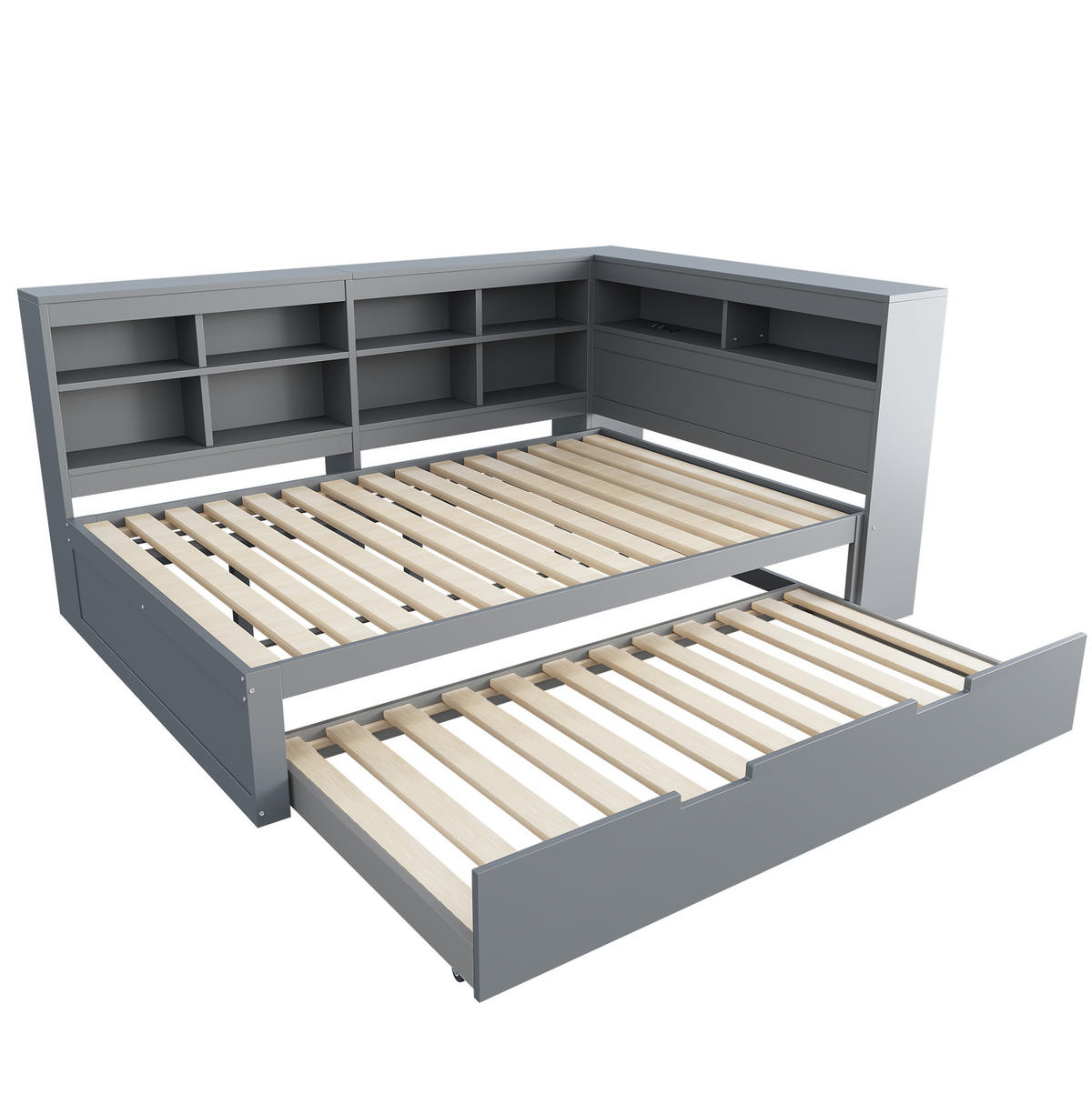 SCHLAFSOFA 140/200 cm mit Ausziehbett 90/190 cm, USB-Anschluss und Stauraum, Grau - Grau, Holzwerkstoff (166/92.5/222.5cm) - Redom