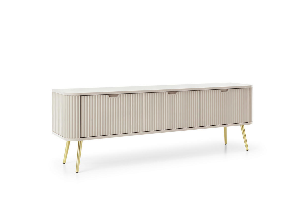 TV-SCHRANK "NOVA" Kaschmir 154x39x56cm Geriffelt Regal, 2-Türen, Schublade, Gold Beine - Kaschmir/Goldfarben, Holzwerkstoff/Kunststoff (168/56/39cm) - DomoHome