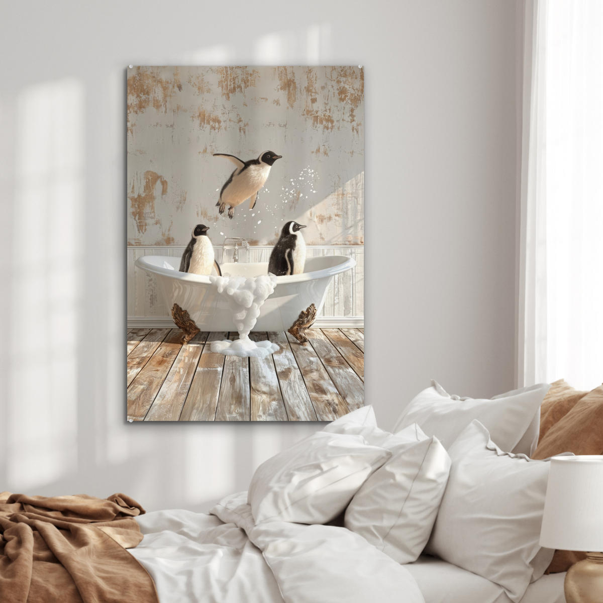 ACRYLGLASBILD Vintage - Pinguin - Badewanne - Schaumstoff 60x90 cm - Schwarz, Glas (60/90cm) - MuchoWow