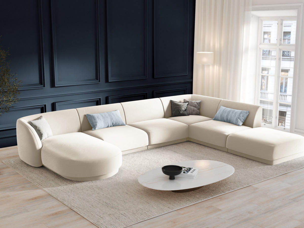 PANORAMASOFA rechts Miley aus Samt leichtes beige 6 Sitzplätze - Beige, Textil (255/70/330cm) - Micadoni