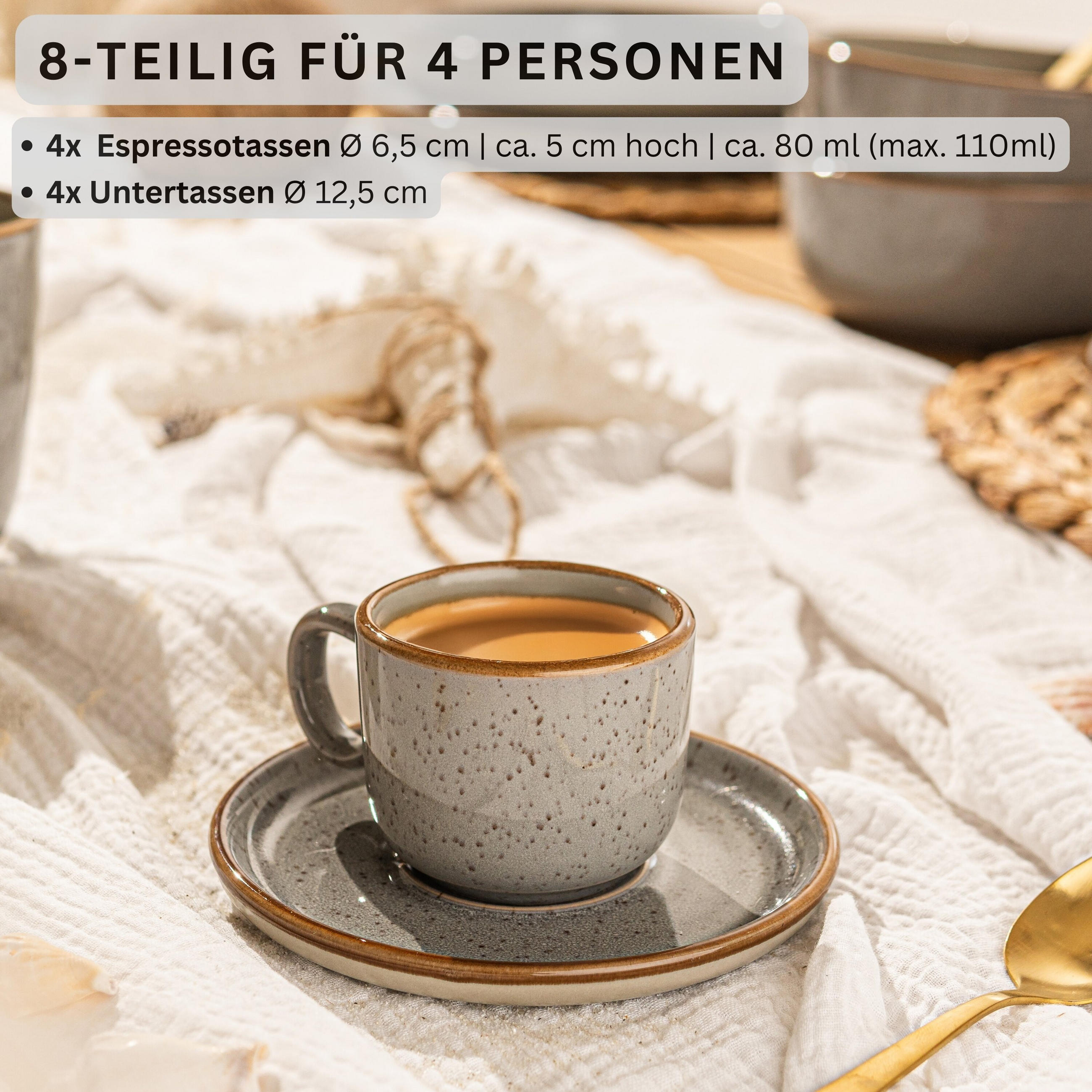 ESPRESSOTASSEN SET RIO PERLGRAU - 8 teilig aus Steingut - Grau, Keramik (0.08L) - Sänger