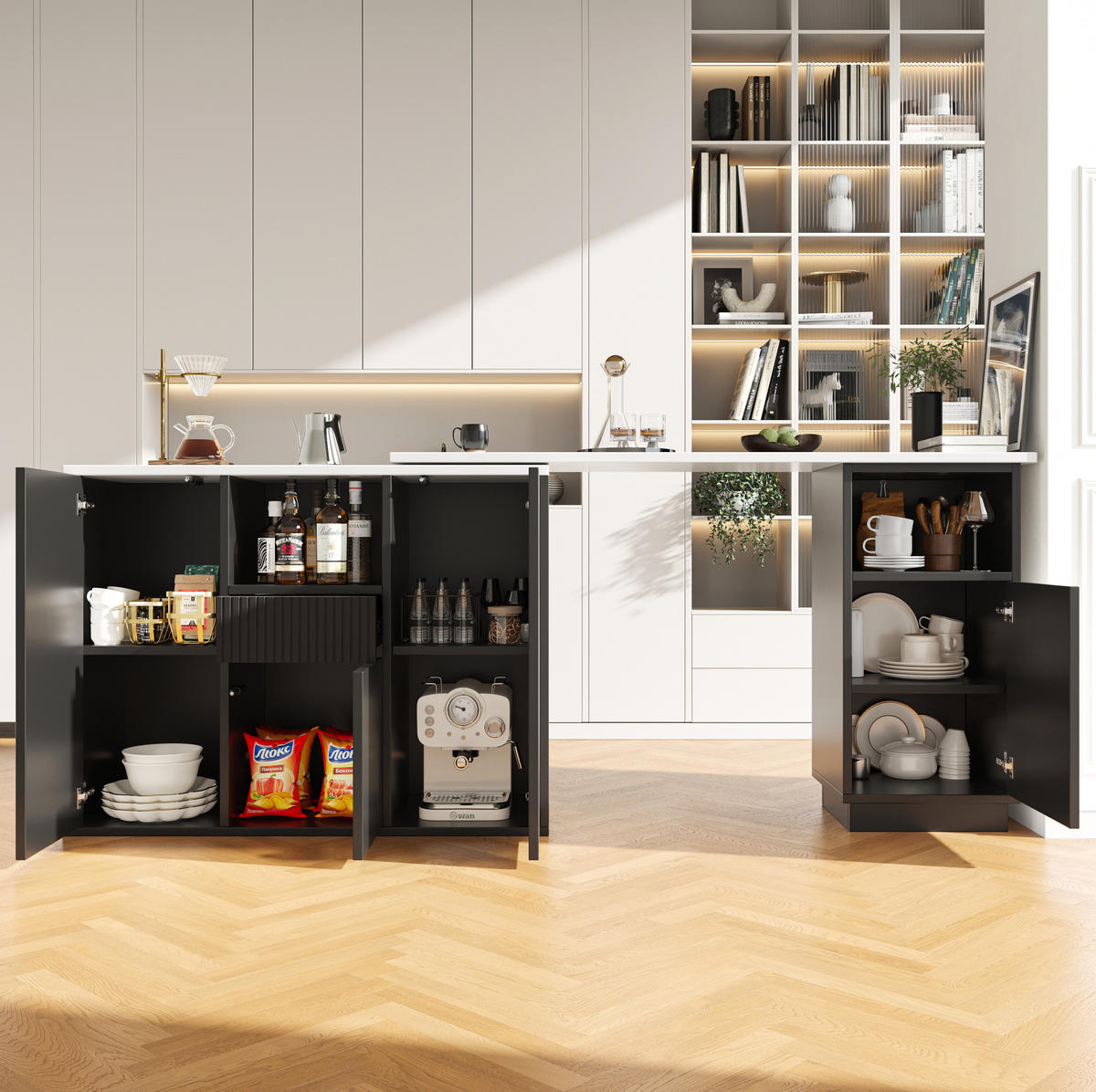 BARTISCH drehbar mit Stauraum 210 x 30 x 100,9 cm Schwarz - Schwarz, Holz (30/100.9/210cm) - Beauniv