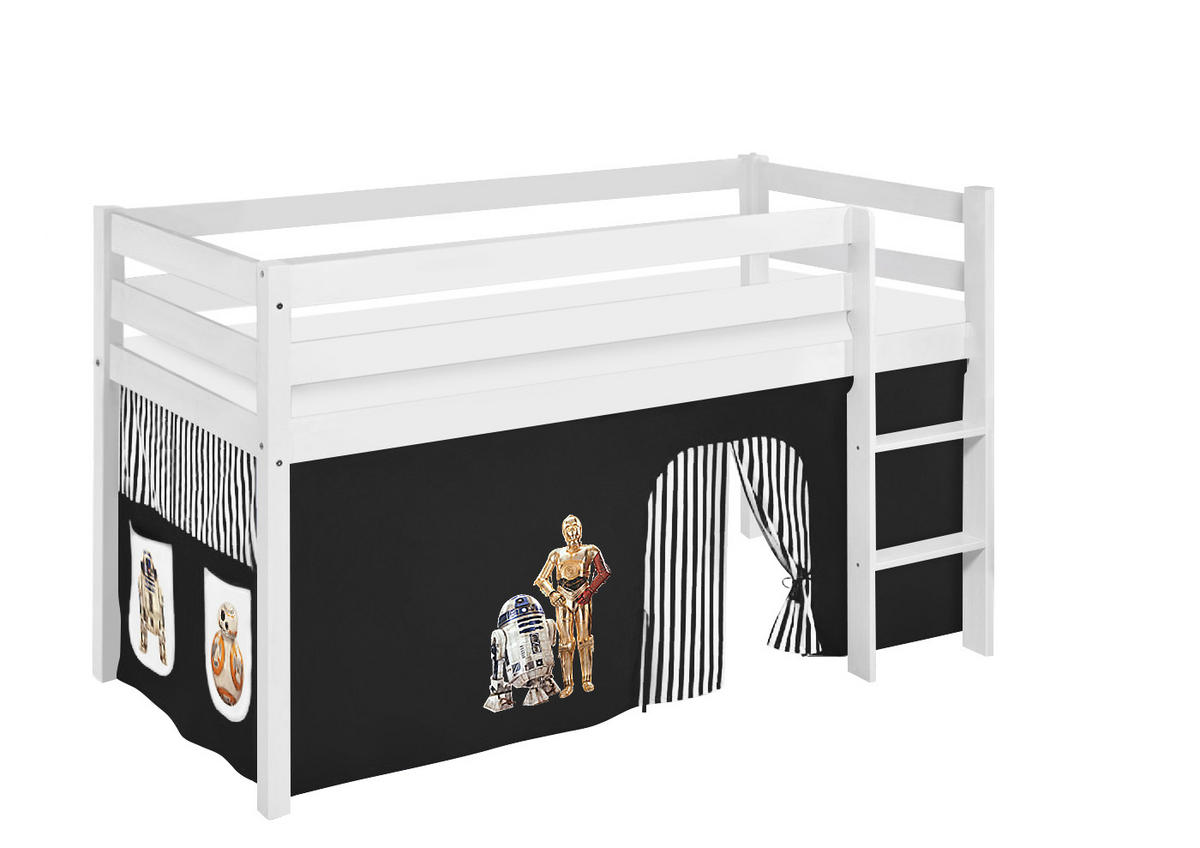 HOCHBETT Jelle mit STAR WARS Vorhang - Kinderbett - Weiß, Holz - Lilokids