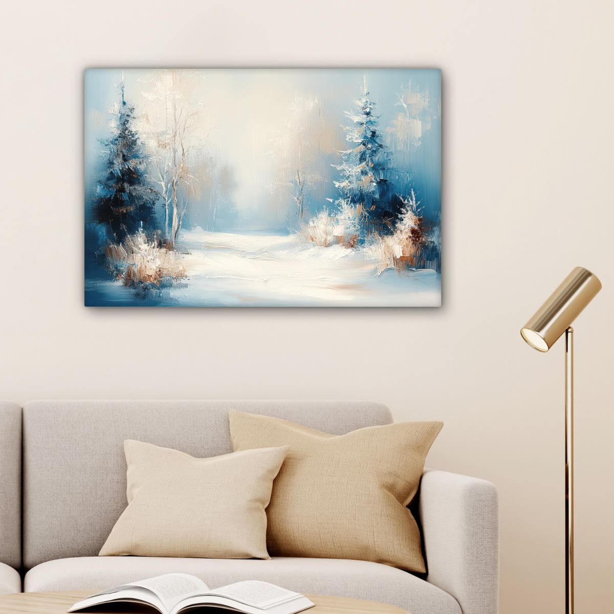 LEINWANDBILD Wald - Winter - Natur - Abstrakt - Schnee Wanddeko 90x60 cm - Weiß, Textil (90/60cm) - MuchoWow
