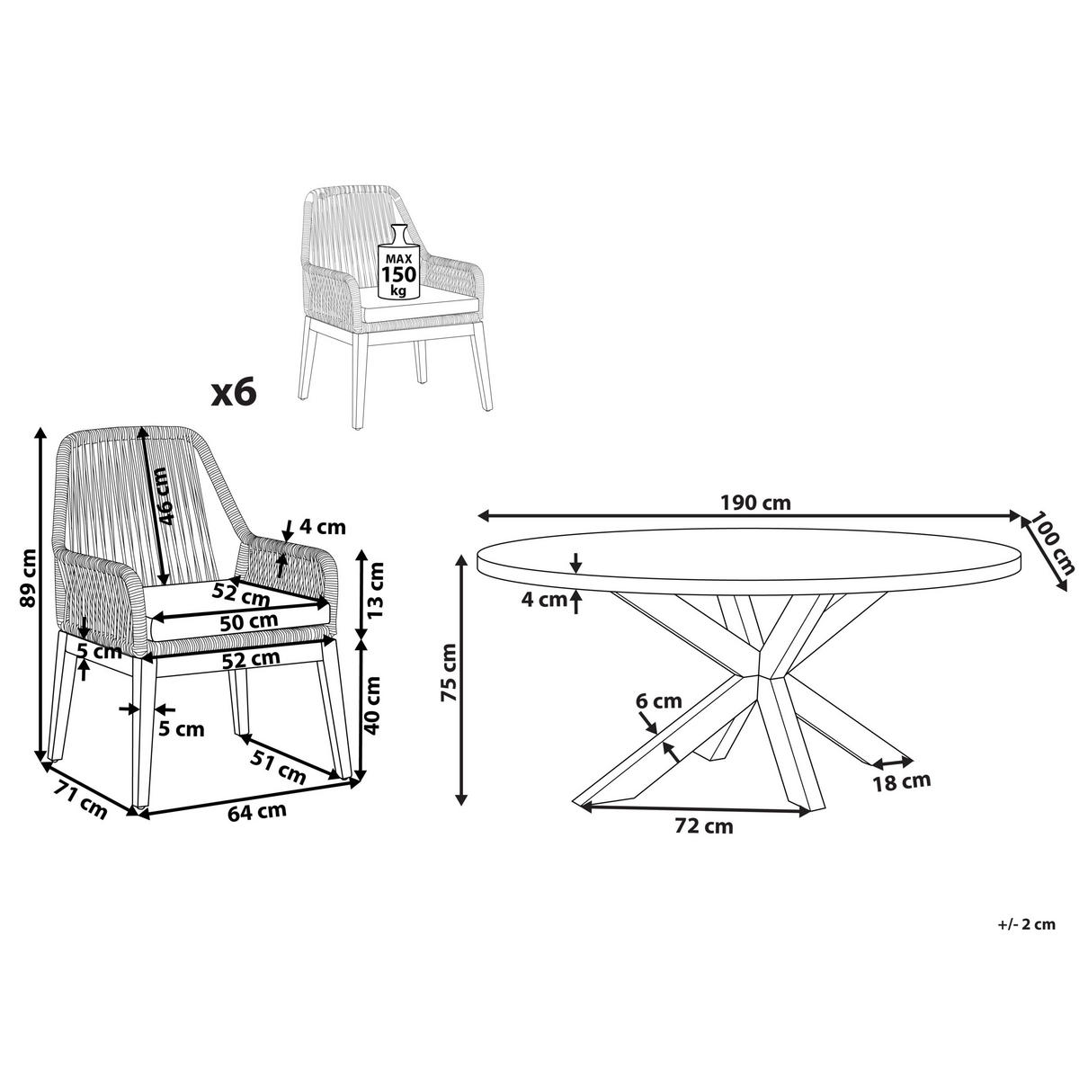 GARTENMÖBEL-SET 6-Sitzer Grau Oristano - Hellbraun/Beige, Stein - Beliani