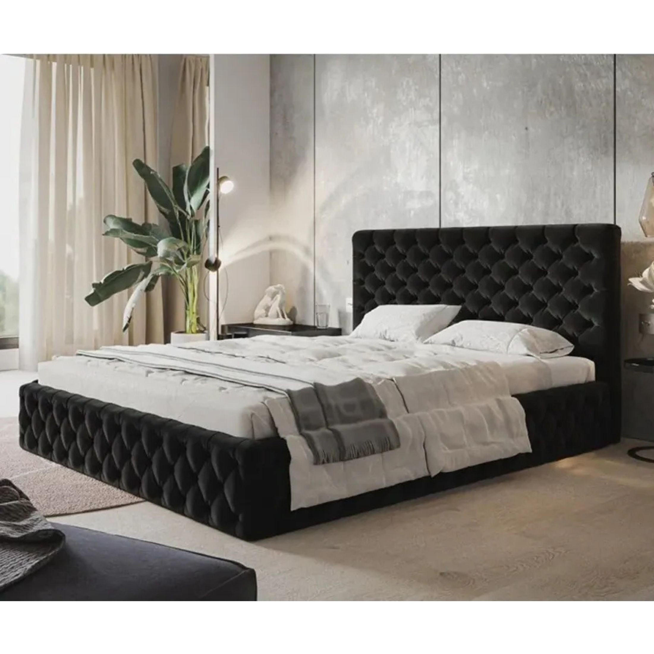 POLSTERBETT SIM 8 mit Kopfteil, 120 x 200 cm mit Bettkasten und Lattenrost aus Holz, Velourstoff, Farbe: Schwarz - Schwarz, Holz/Kunststoff (120/200cm) - Sepro Meble