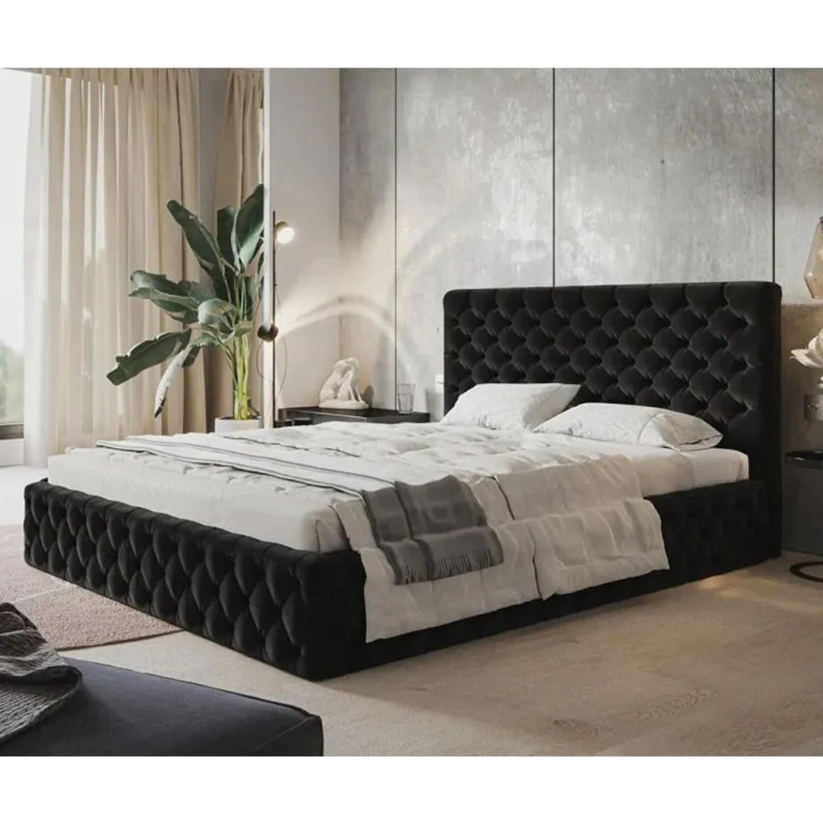 POLSTERBETT SIM 8 mit Kopfteil, 120 x 200 cm mit Bettkasten und Lattenrost aus Holz, Velourstoff, Farbe: Schwarz - Schwarz, Holz/Kunststoff (120/200cm) - Sepro Meble