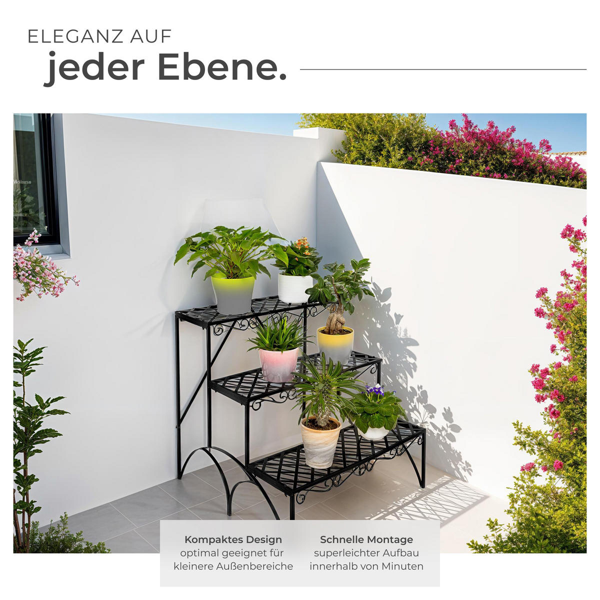 BLUMENTREPPE Michelle,60 x 60 x 60 cm,schwarz - Schwarz, Metall (60/60/60cm) - tectake