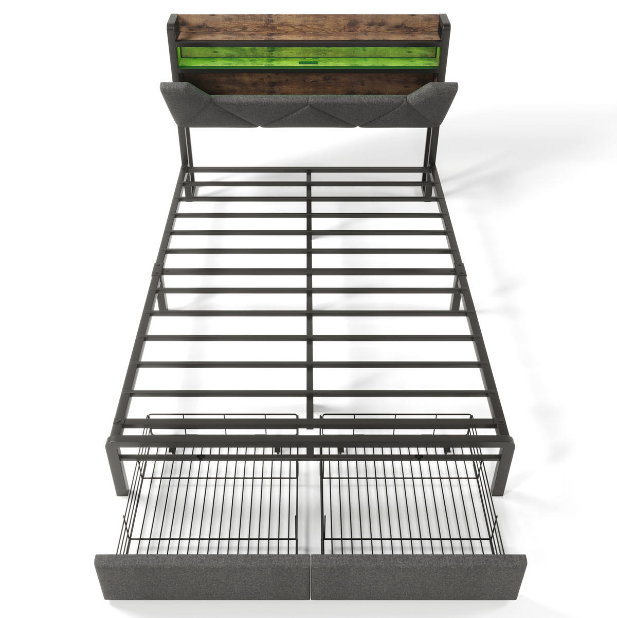 POLSTERBETT mit Matratze, USB, LED und Schubladen 160x200 cm Grau - Grau, Metall (160/200cm) - Meubliv