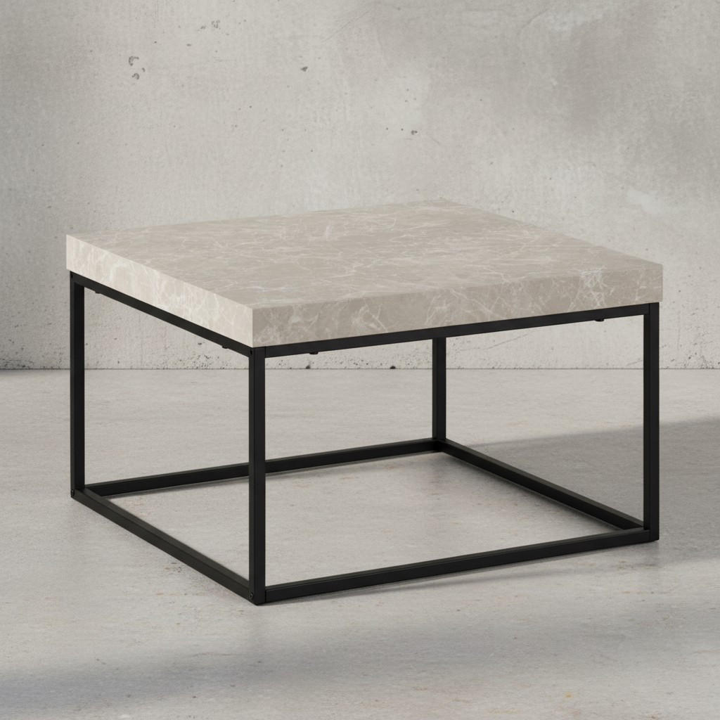 COUCHTISCH in Stein-Optik mit Metallbeinen im modernen Design, Beige 60x60x38 cm - Beige/Schwarz, Holzwerkstoff/Metall (60/60/38cm) - KADIMA DESIGN