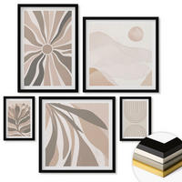 WANDBILDER 5er-Set - 50x50 cm & 20x30 cm & 40x60 cm Schwarzer Rahmen - Abstrakte Pflanzenmuster - Schwarz, Kunststoff (40/60cm) - ArtPrintCave