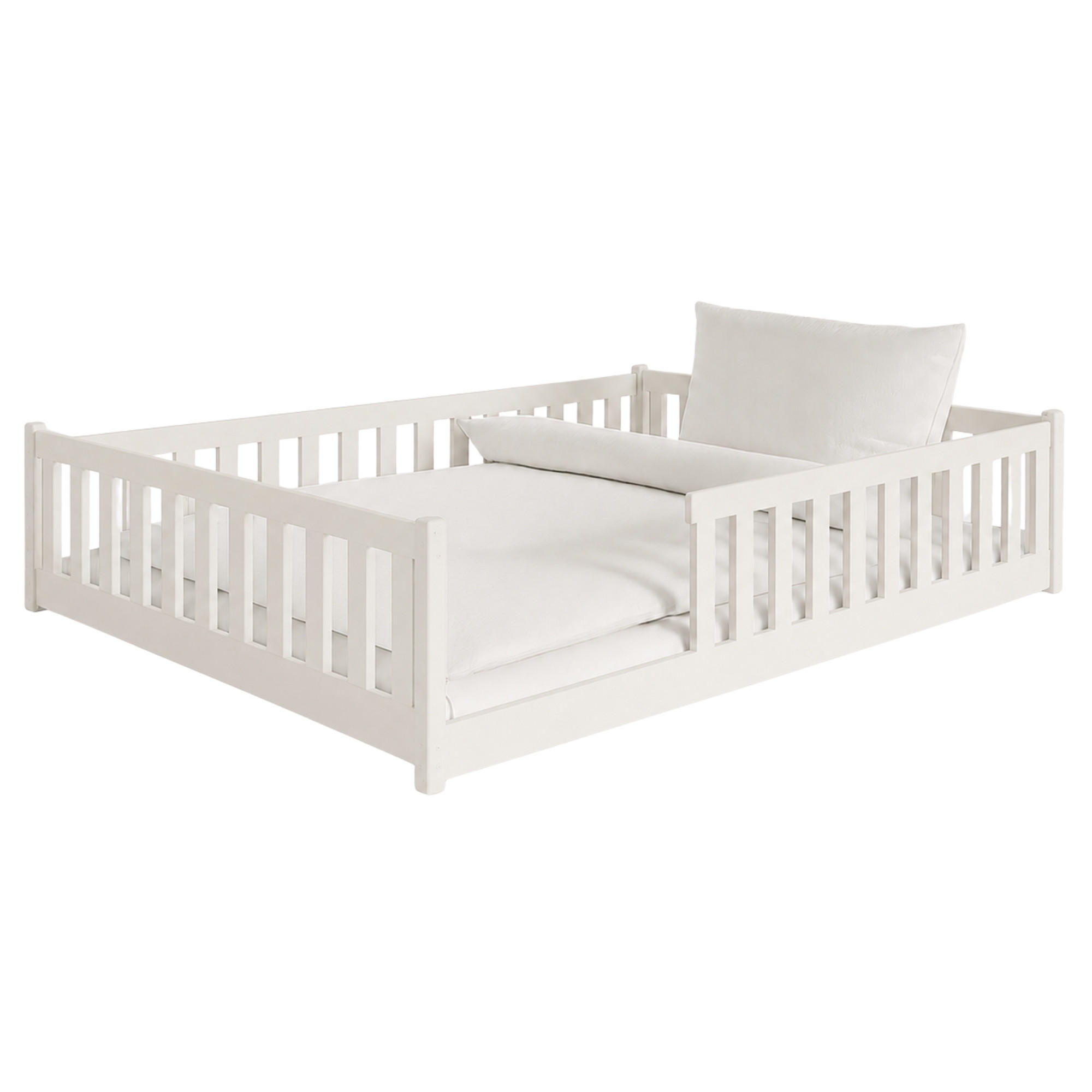 BODENBETT 140x200 cm in Baumwolle - Beige, Holz (140/200cm) - Kids Collective