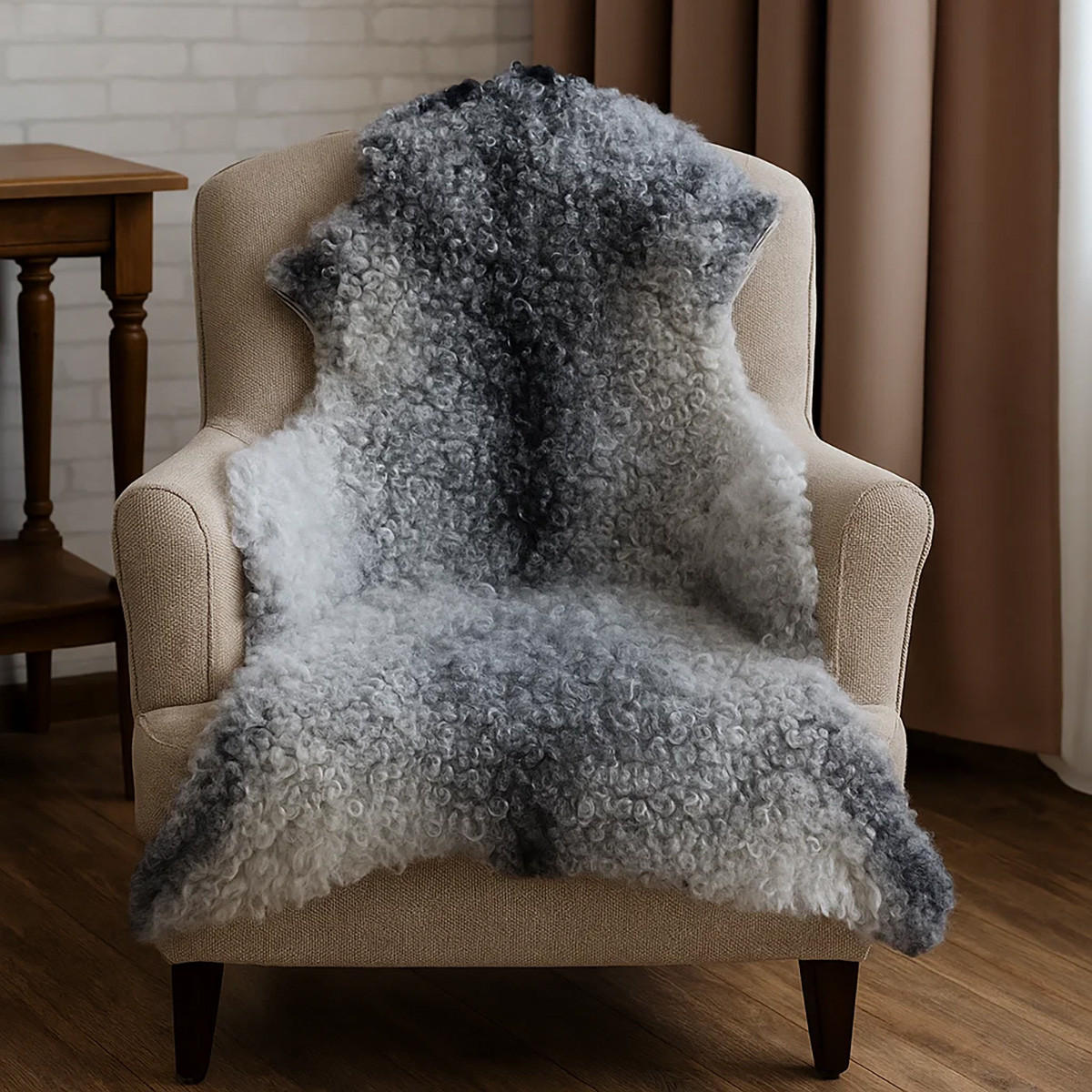 SCHAFFELL Gotland Naturgrau Lockig Unikat ca. 100 cm - Hellgrau, Fell (60/100cm) - Provellus