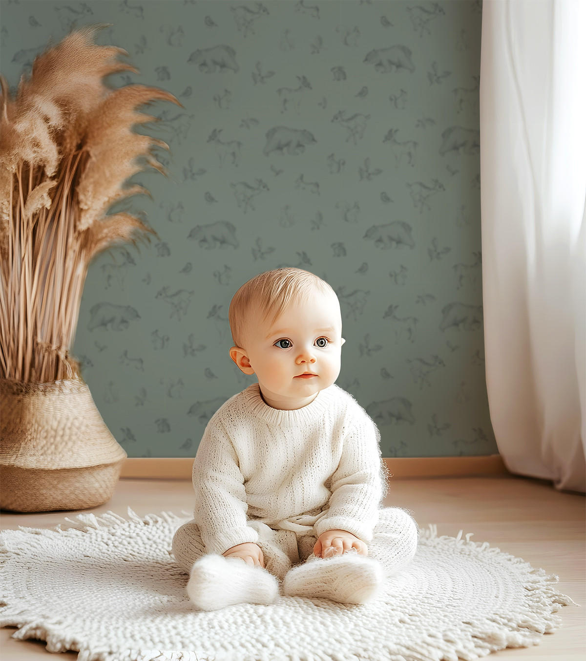 VLIESTAPETE Natural, Waldtiere 50 cm x 10 m dunkelgrün - Dunkelgrün, Papier (1000/50cm) - Lilipinso