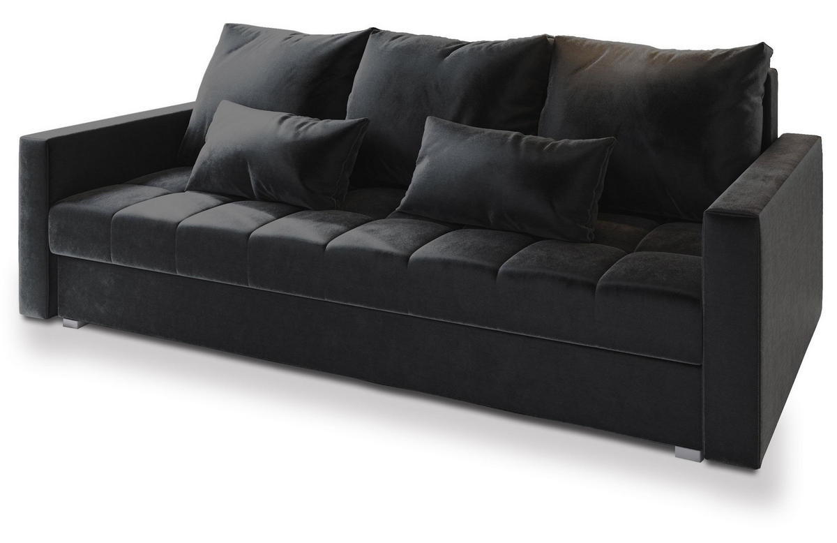 BETTSOFA SIRO Schwarz Plüsch-Stoff mit Schlaffunktion - Schwarz, Textil (222/83/86cm) - MASSENO