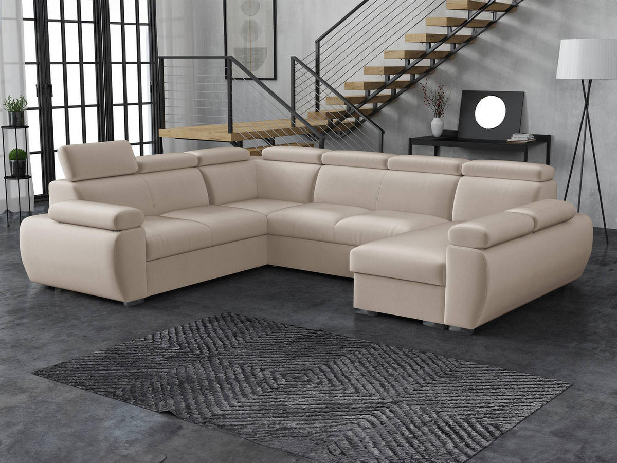 WOHNLANDSCHAFT Boston U, Seite: Rechts - 2R+R+2P+LC - Chromfarben/Naturfarben, Holz/Textil (325/98/260cm) - MIRJAN24