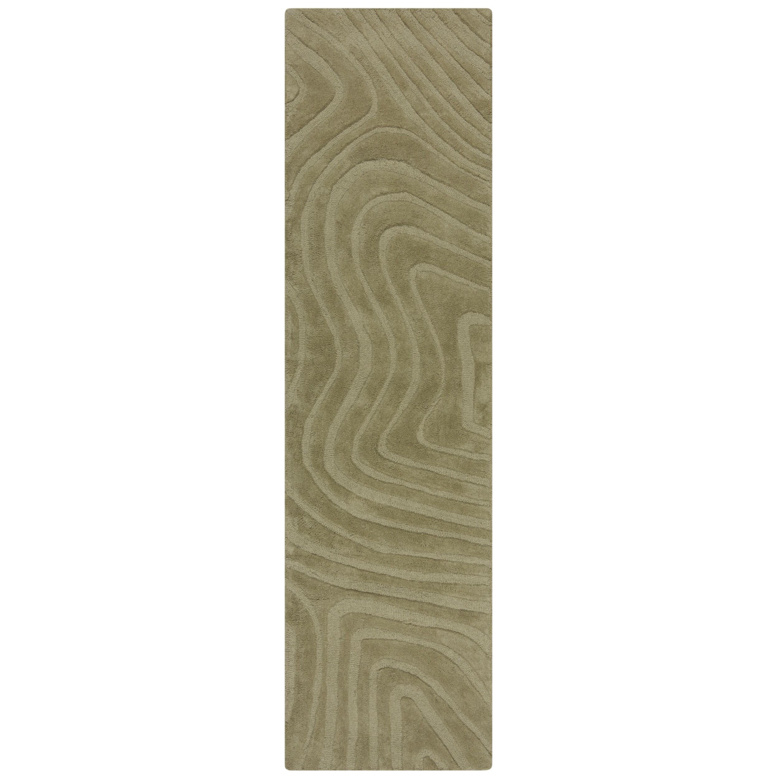 WOLLTEPPICH Wellen Abstrakt, Wohnzimmer Olivegrün Läufer 60x230 - Grün, Textil (60/230cm) - KADIMA DESIGN
