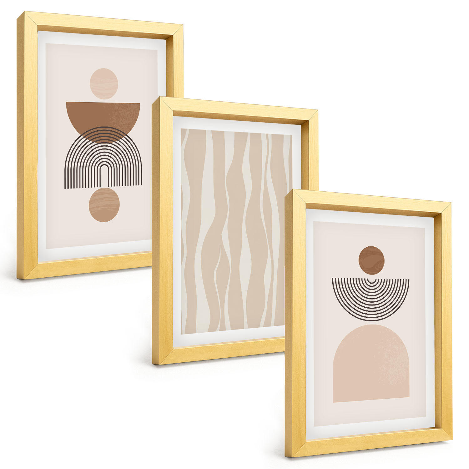 BILDER SET 3er Set - 20x30 cm Goldrahmen - Abstrakte Formen braun beige - Goldfarben, Kunststoff (20/30cm) - TULUP