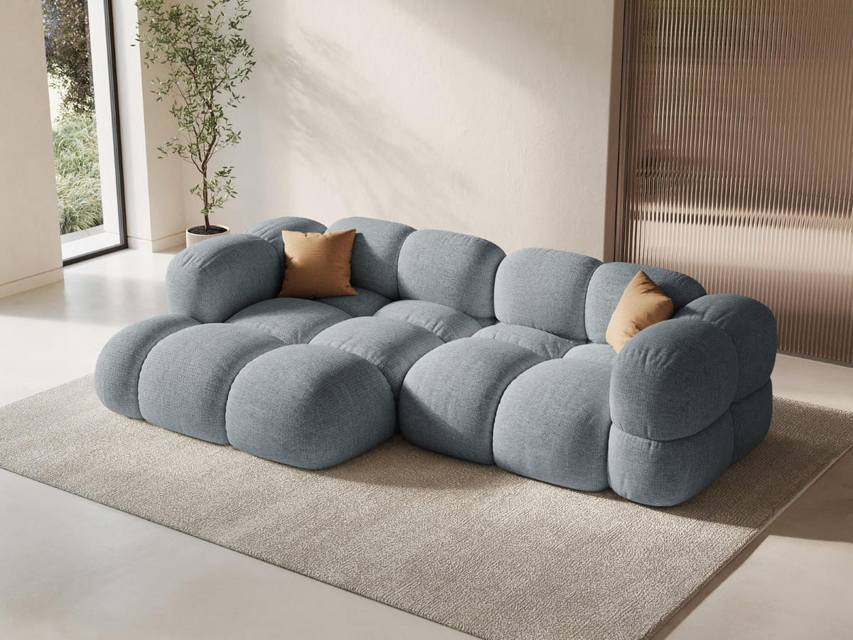 ECKSOFA links Loretto aus strukturiertem Stoff pastellblau 3 Sitzplätze - Pastellblau, Textil (147/250cm) - Cosmopolitan Design