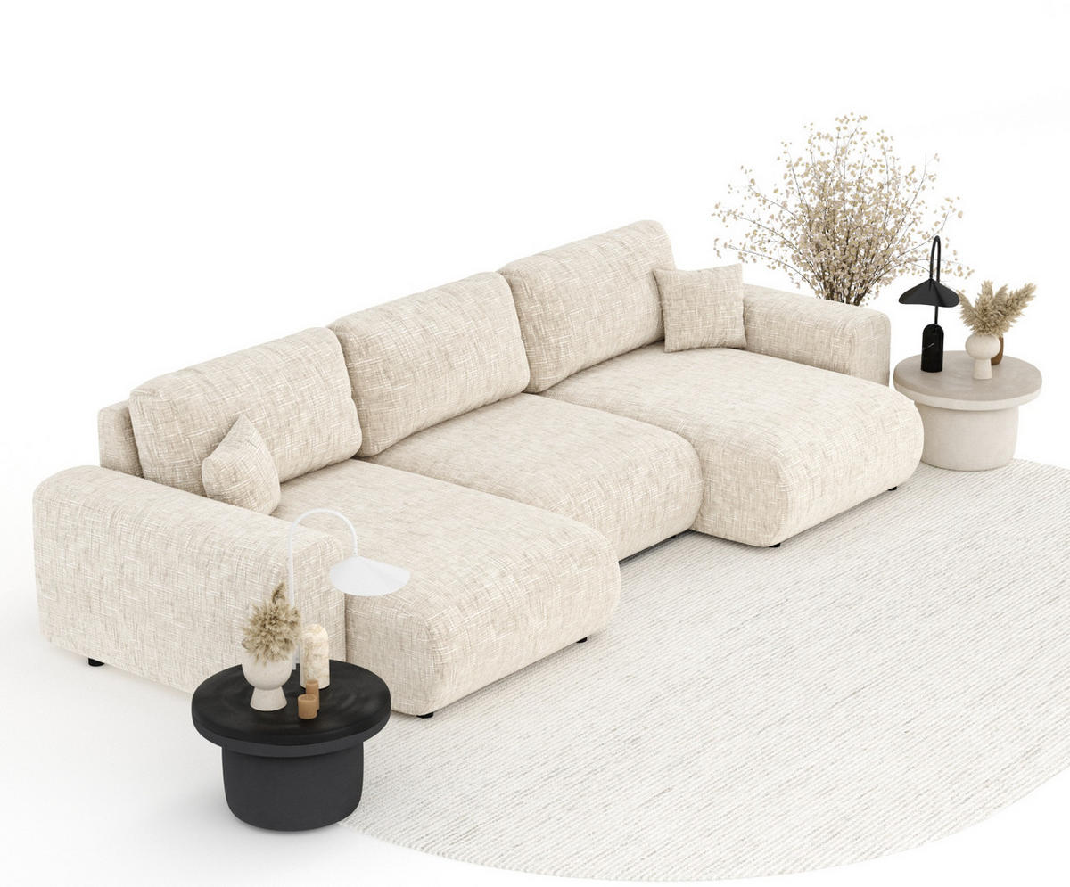 PANORAMASOFA Zanzibar Creme Webstoff - Creme/Schwarz, Holz/Holzwerkstoff (325/79/144cm) - Maison de Reve