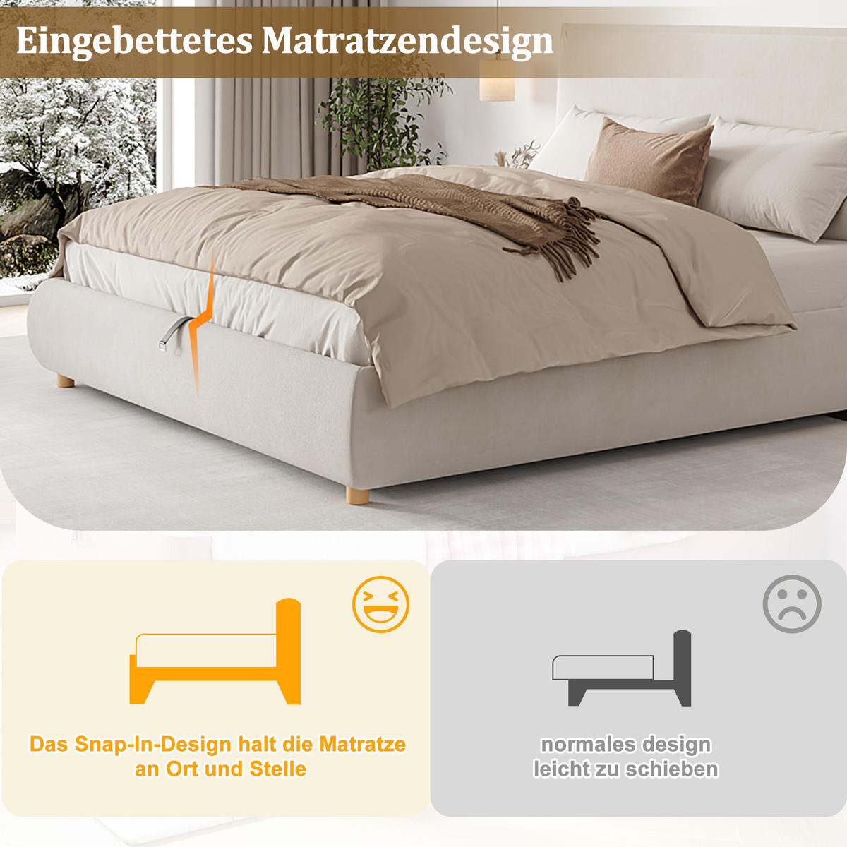 POLSTERBETT Creme Samt 180x200 Hydraulik Stauraum Massivholz - Creme, Textil (180/200cm) - FLIEKS
