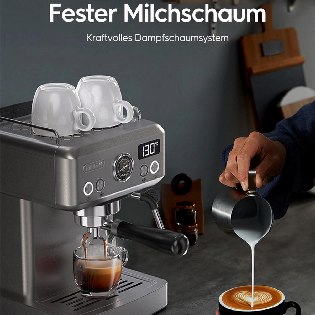 ESPRESSOMASCHINE Siebträger mit 20 Bar, Temperaturregelung und 58 mm Portafilter - Silberfarben, Metall (23/32/26cm) - Korfee