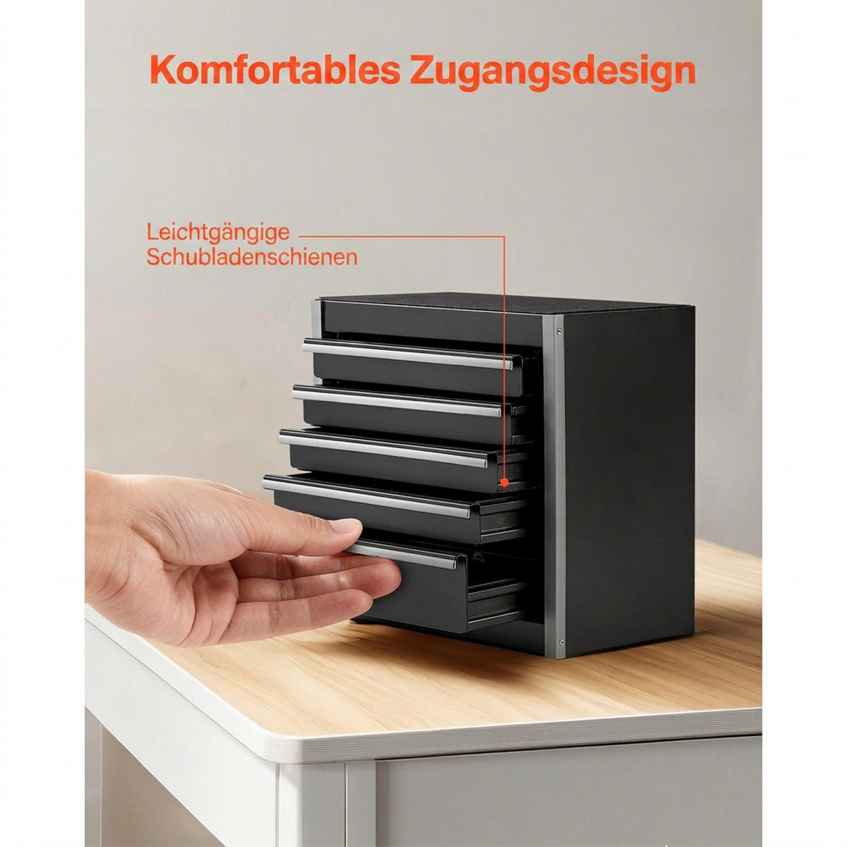 WERKZEUGKOFFER 8,6 Zoll Werkzeugkasten Metall mit 5 Schubladen Tragbare Werkzeugbox Schwarz - Schwarz, Metall (10/10/10cm) - Raelunyi