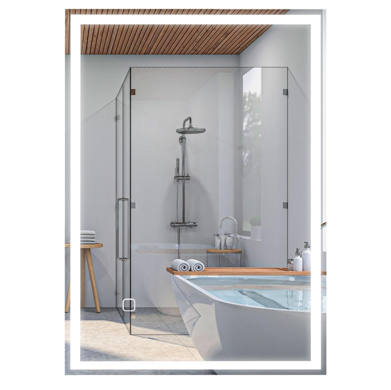 WANDSPIEGEL 70/50/4 cm silber aus Glas mit LED und Anti-Beschlag - Silberfarben, Glas (50/4/70cm) - OKWISH