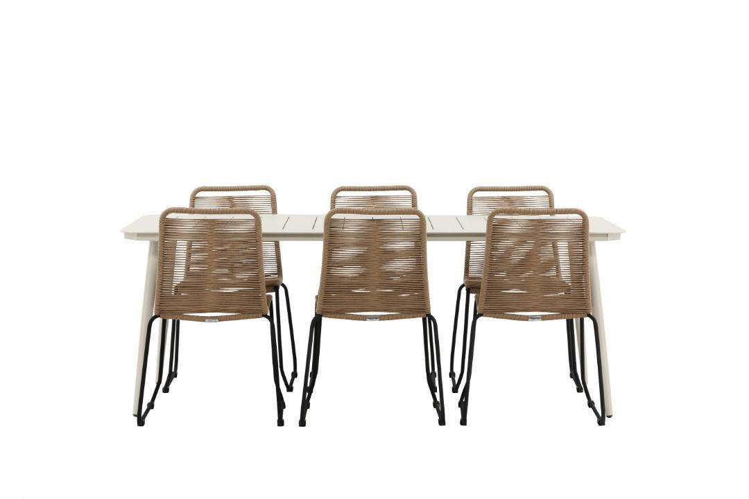 GARTENSET, Lina, Tisch Braun, Metall, 90 x 200 x 75 cm, 7-teilig - Braun, Metall - ebuy24
