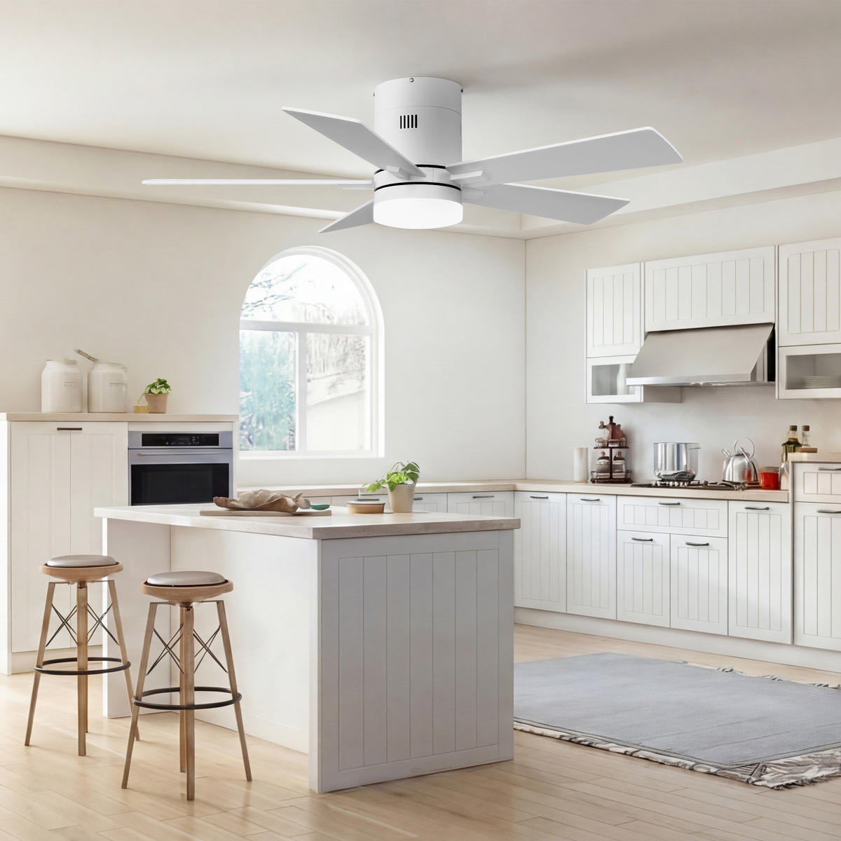 STROPNI ventilator z LED lučko, 106,6 cm, bel, 6 hitrosti in časovnik - bela, kovina (106.6/106.6/28cm) - EuroLiving