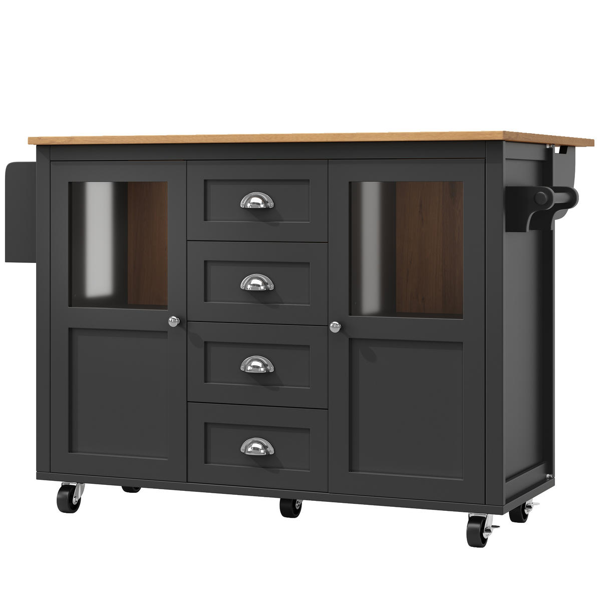 KÜCHENINSEL 137.9x73x92.5cm Schwarz mit Doppeltüren & 4 Rollen - Schwarz, Holzwerkstoff (137.9/92.5/73cm) - Modfu