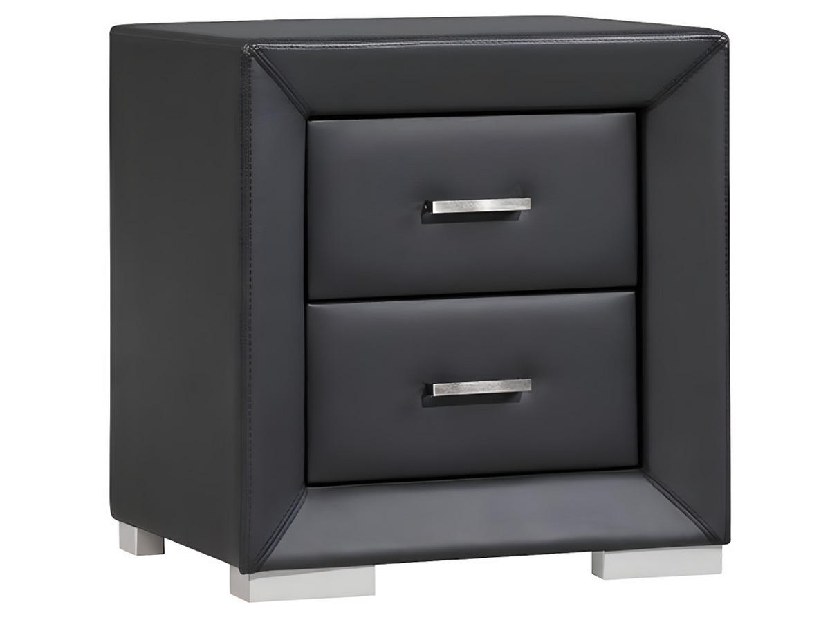 NACHTTISCH mit 2 Schubladen - Kunstleder - Schwarz - CAPITOLE - Schwarz, Leder (43/54.5/51.5cm) - Vente-Unique