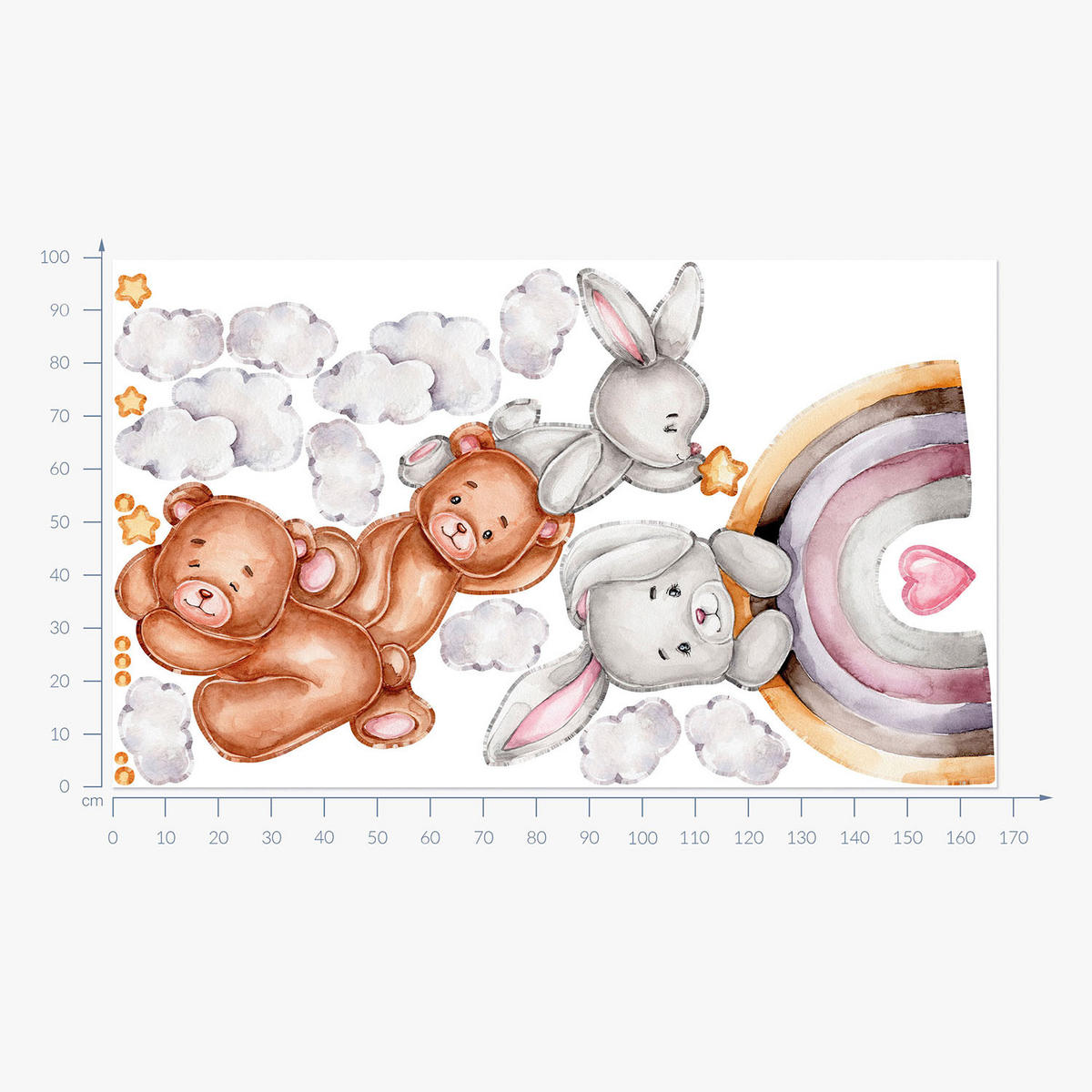 WANDAUFKLEBER 100x168cm - Hasen und Wolken - Multicolor, Kunststoff (100/168/0.1cm) - Wallfluent