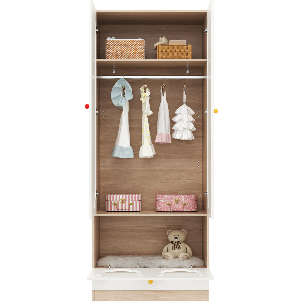 KLEIDERSCHRANK aus MDF 160x50x200 cm Natur/Weiß mit Kleiderstange und Haustierbereich - Naturfarben, Holzwerkstoff (80/200/50cm) - Modfu