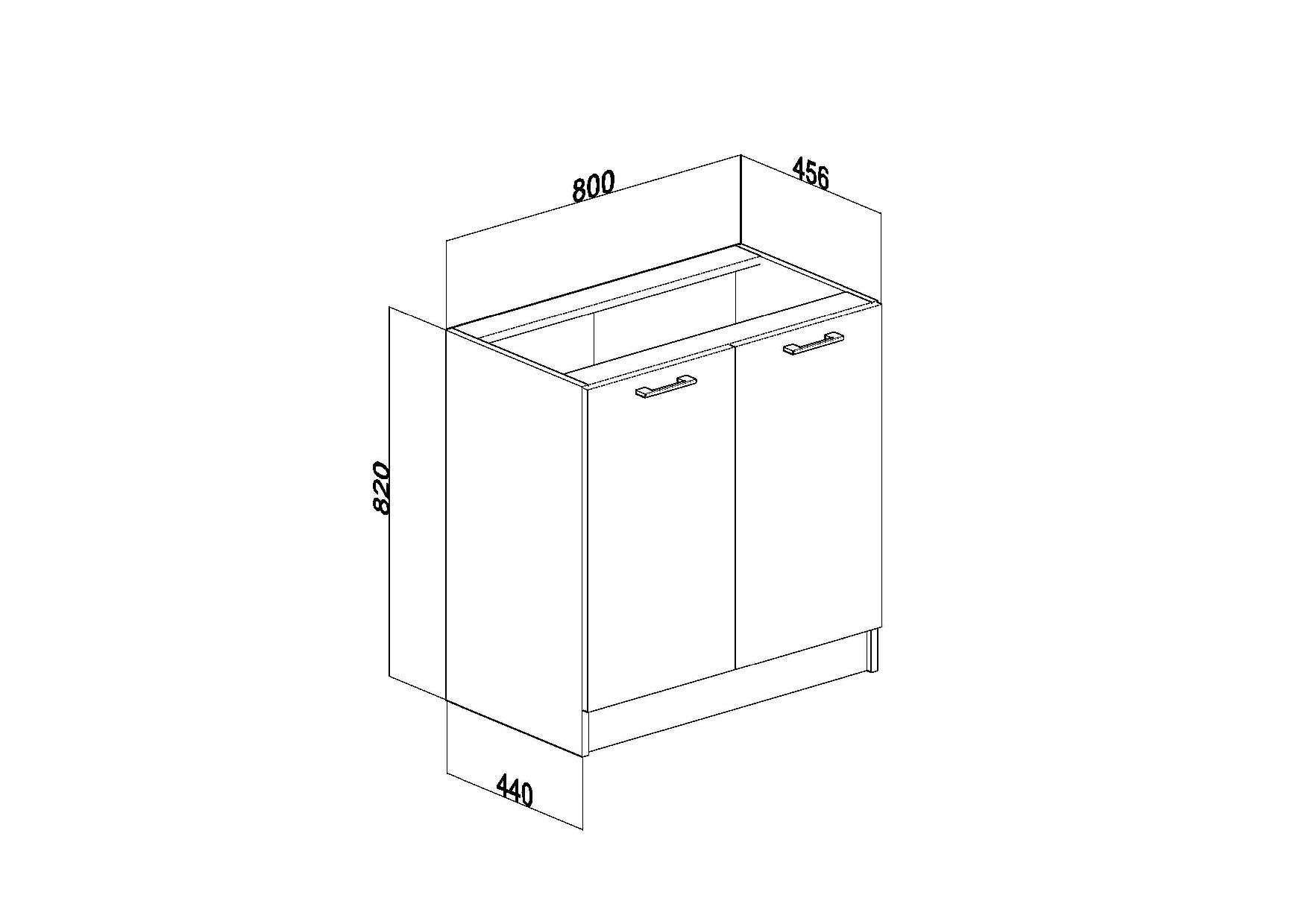 KÜCHENUNTERSCHRANK D80 2D grau glanz - Grau, Holzwerkstoff (80/82/44cm) - roe furniture