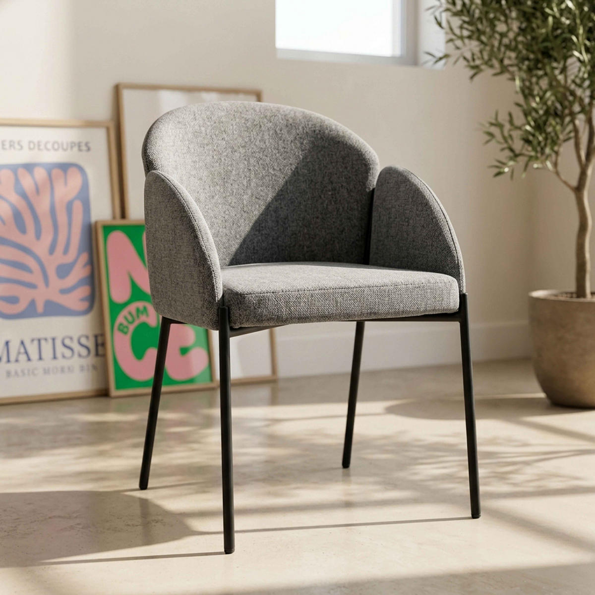 STÜHLE 2-tlg., Grau - Grau, Textil/Metall (70/78/60cm) - Oviala