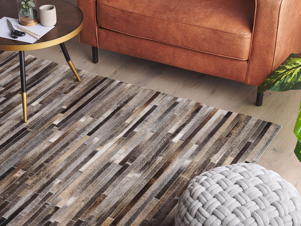 PATCHWORK-TEPPICH Tuzluca 200/140 cm - Braun, Fell (140/200cm) - Beliani