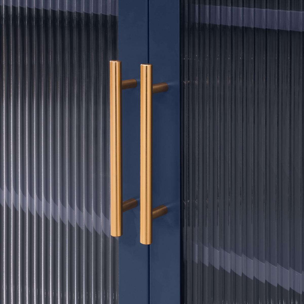 LUKA 2-türiges Metall-Sideboard in Mitternachtsblau mit geriffeltem Glas, 80 cm - Dunkelblau, Metall (80/90/35cm) - Sicaan